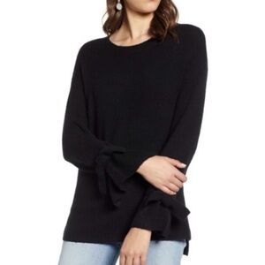 HALOGEN | NEW Women's Black Wool Blend Sweater size XXL Tie Cuffs Oversized Soft